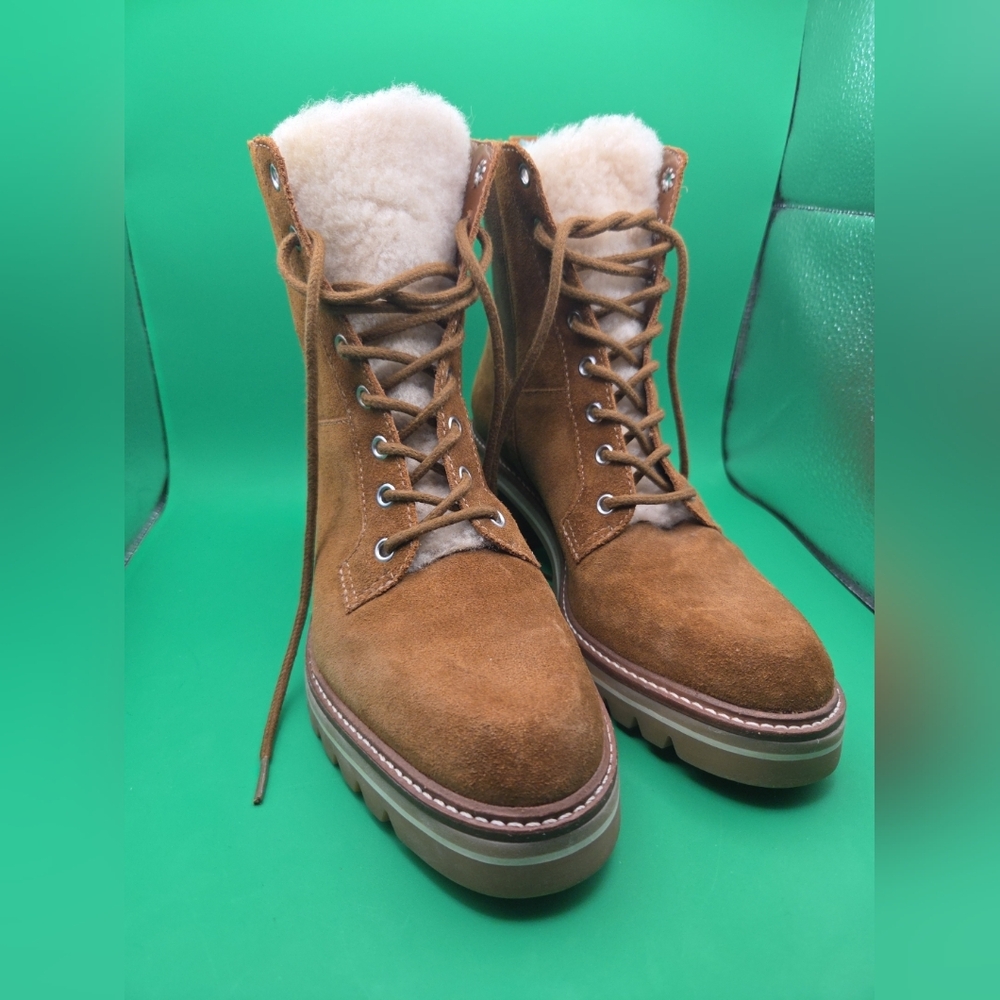 Anthropologie Bernardo Wmns Selena Shearling Lined Lace-Up Ankle Boots 9M Suede - Picture 3 of 16